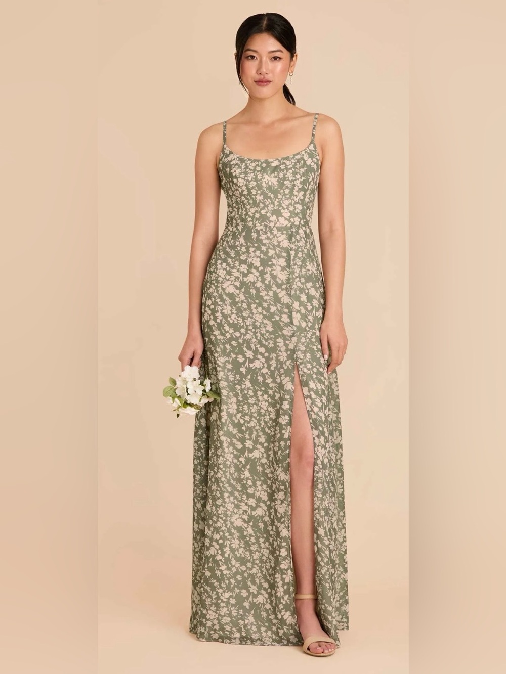 Birdy Grey Amy Dress in Thyme Green Floral Scoop-Neck Maxi Dress with Slit